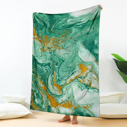 Green Gold Liquid Marble Print Blanket