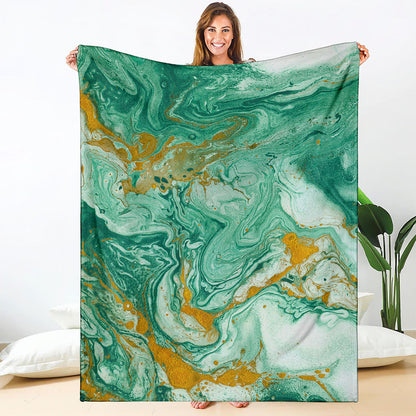 Green Gold Liquid Marble Print Blanket