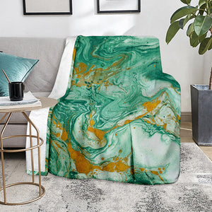 Green Gold Liquid Marble Print Blanket