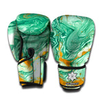Green Gold Liquid Marble Print Boxing Gloves