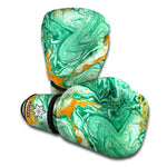 Green Gold Liquid Marble Print Boxing Gloves