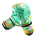 Green Gold Liquid Marble Print Boxing Gloves