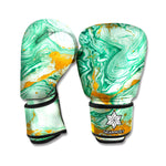 Green Gold Liquid Marble Print Boxing Gloves