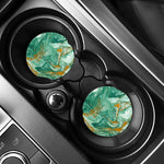 Green Gold Liquid Marble Print Car Coasters