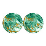 Green Gold Liquid Marble Print Car Coasters