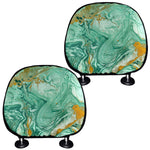 Green Gold Liquid Marble Print Car Headrest Covers