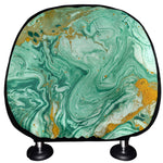 Green Gold Liquid Marble Print Car Headrest Covers