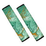 Green Gold Liquid Marble Print Car Seat Belt Covers