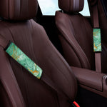 Green Gold Liquid Marble Print Car Seat Belt Covers
