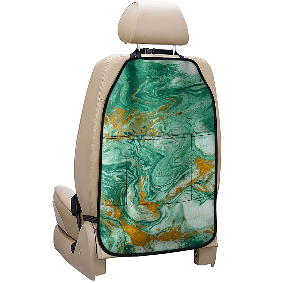 Green Gold Liquid Marble Print Car Seat Organizers