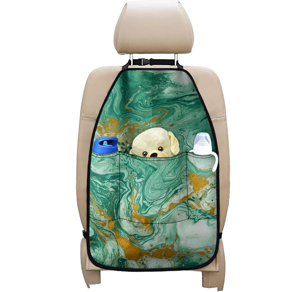 Green Gold Liquid Marble Print Car Seat Organizers
