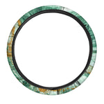 Green Gold Liquid Marble Print Car Steering Wheel Cover