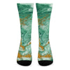 Green Gold Liquid Marble Print Crew Socks