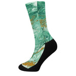 Green Gold Liquid Marble Print Crew Socks