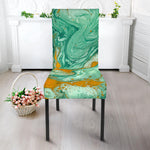 Green Gold Liquid Marble Print Dining Chair Slipcover