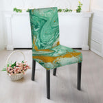 Green Gold Liquid Marble Print Dining Chair Slipcover