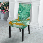 Green Gold Liquid Marble Print Dining Chair Slipcover