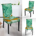 Green Gold Liquid Marble Print Dining Chair Slipcover