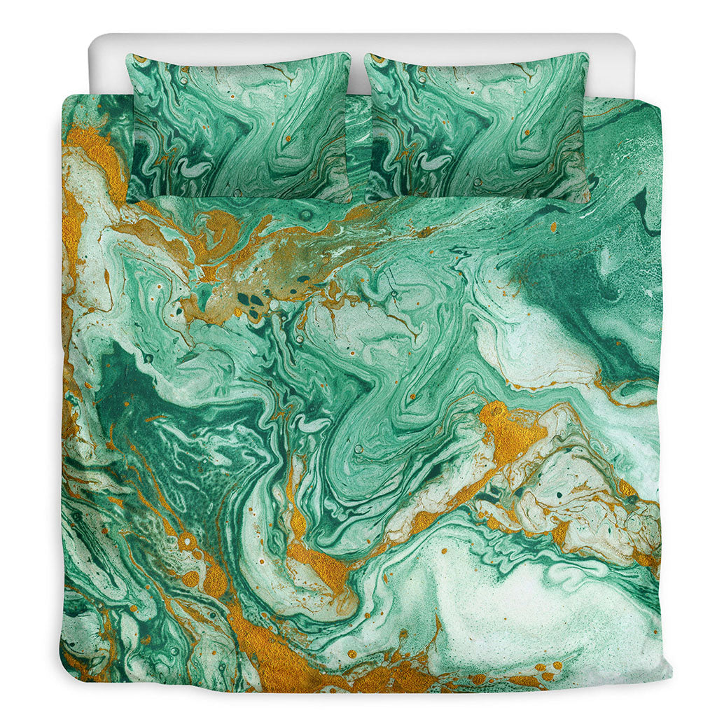 Green Gold Liquid Marble Print Duvet Cover Bedding Set