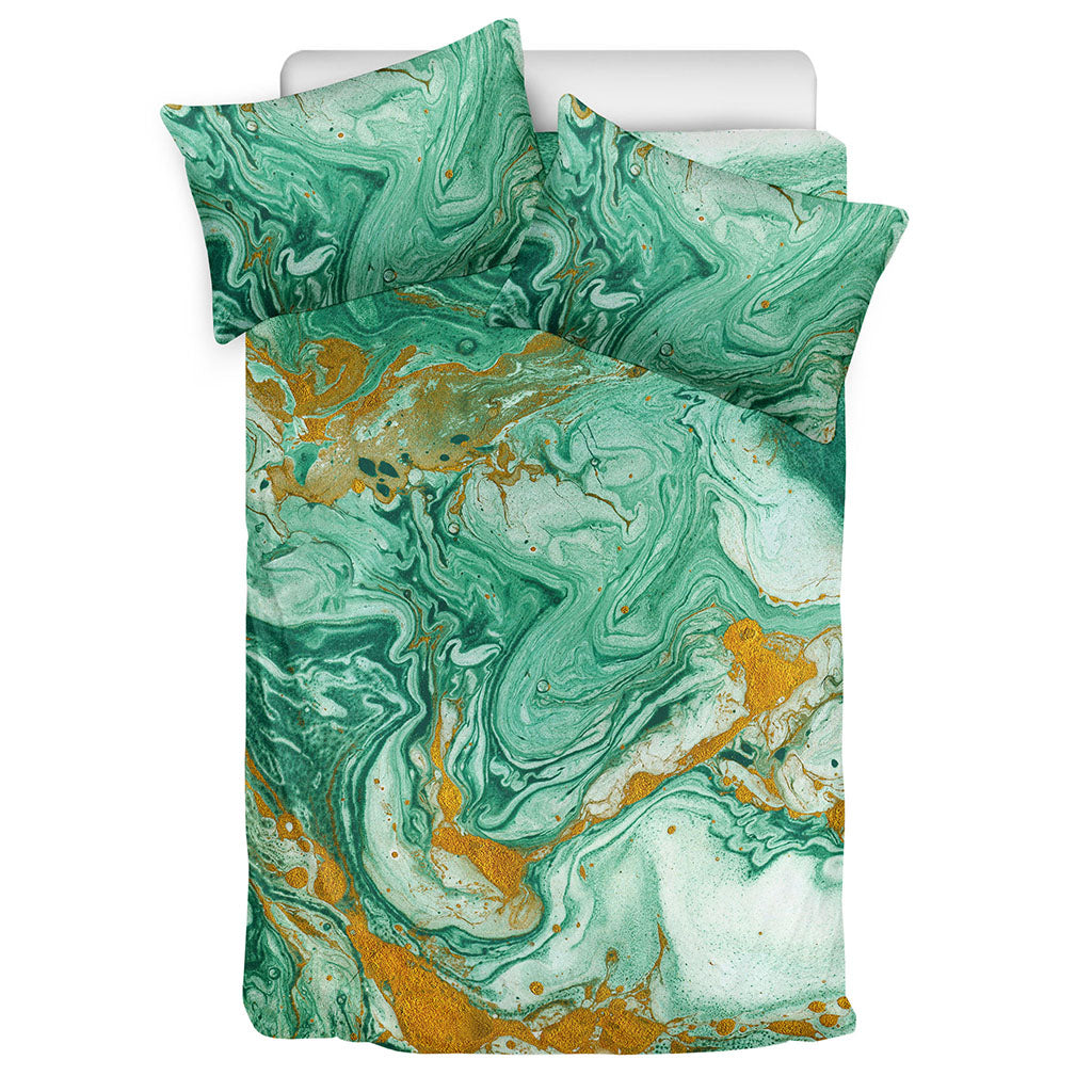 Green Gold Liquid Marble Print Duvet Cover Bedding Set