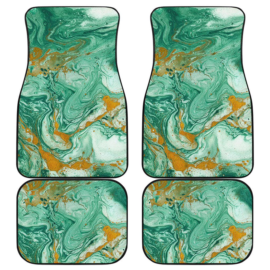 Green Gold Liquid Marble Print Front and Back Car Floor Mats