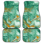 Green Gold Liquid Marble Print Front and Back Car Floor Mats