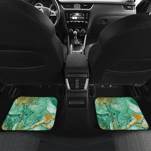 Green Gold Liquid Marble Print Front and Back Car Floor Mats