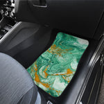 Green Gold Liquid Marble Print Front and Back Car Floor Mats