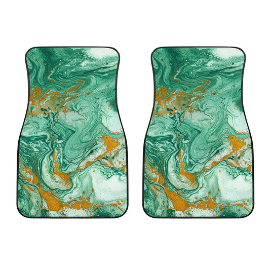 Green Gold Liquid Marble Print Front Car Floor Mats