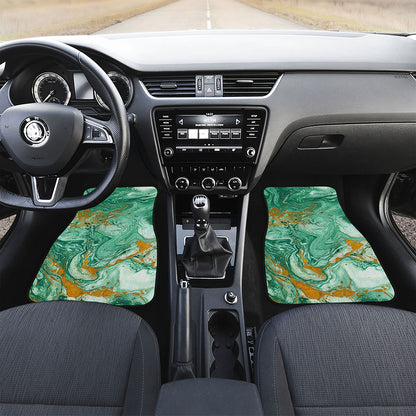 Green Gold Liquid Marble Print Front Car Floor Mats