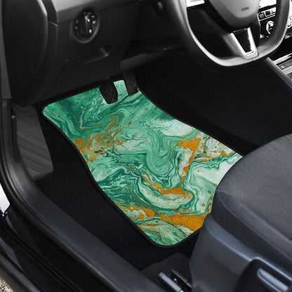 Green Gold Liquid Marble Print Front Car Floor Mats