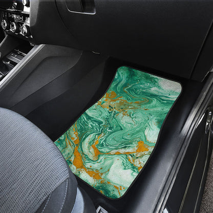Green Gold Liquid Marble Print Front Car Floor Mats