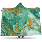 Green Gold Liquid Marble Print Hooded Blanket
