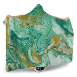 Green Gold Liquid Marble Print Hooded Blanket