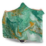 Green Gold Liquid Marble Print Hooded Blanket