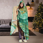 Green Gold Liquid Marble Print Hooded Blanket