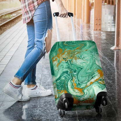 Green Gold Liquid Marble Print Luggage Cover GearFrost
