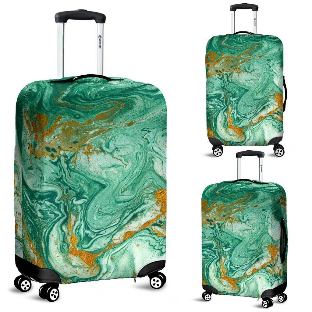 Green Gold Liquid Marble Print Luggage Cover GearFrost