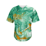 Green Gold Liquid Marble Print Men's Baseball Jersey