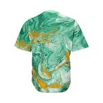 Green Gold Liquid Marble Print Men's Baseball Jersey