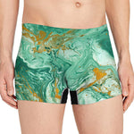 Green Gold Liquid Marble Print Men's Boxer Briefs