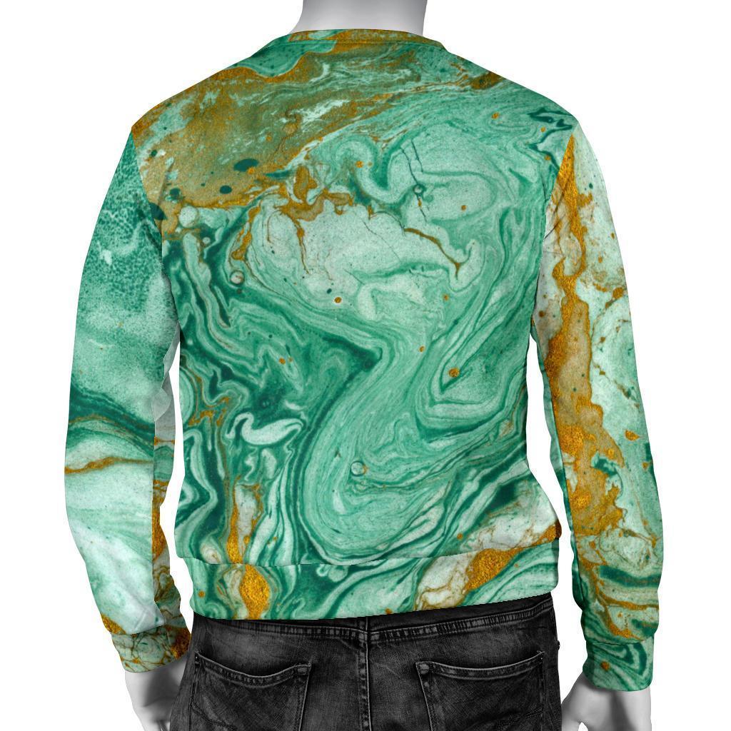 Green Gold Liquid Marble Print Men's Crewneck Sweatshirt GearFrost