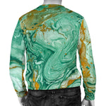 Green Gold Liquid Marble Print Men's Crewneck Sweatshirt GearFrost