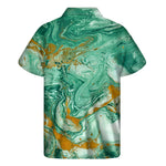 Green Gold Liquid Marble Print Men's Short Sleeve Shirt