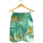 Green Gold Liquid Marble Print Men's Shorts