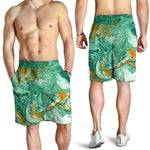 Green Gold Liquid Marble Print Men's Shorts