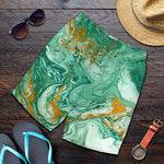 Green Gold Liquid Marble Print Men's Shorts