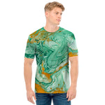 Green Gold Liquid Marble Print Men's T-Shirt