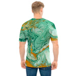 Green Gold Liquid Marble Print Men's T-Shirt