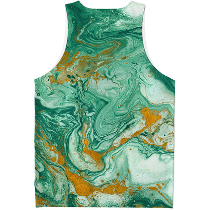 Green Gold Liquid Marble Print Men's Tank Top